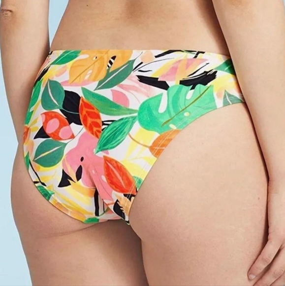 NWT KONA SOL Mix Colored Leaf Coverage Hipster Bikini BOTTOM Tropical Large - Picture 4 of 8